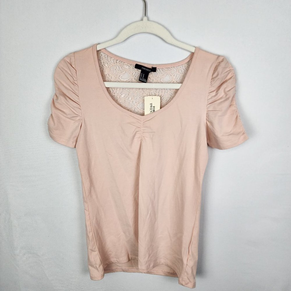 NWT Forever 21 Scrunch Sleeve Lace Back‎ Top M
